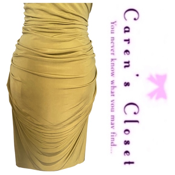 Andrew Marc Gold Stretch Jersey Ruched Body-con Cocktail Dress - Picture 10 of 10